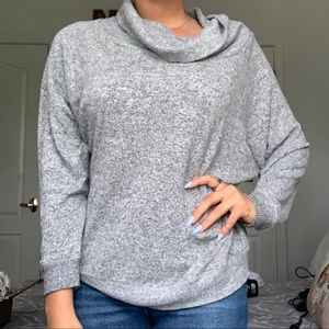 Gray Heathered Cowl-Neck Sweater Express